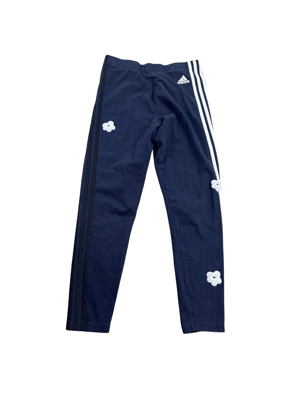 Adidas 3 Stripe Chenille Flower Navy Blue Leggings S/L Streetwear Sporty Asian
